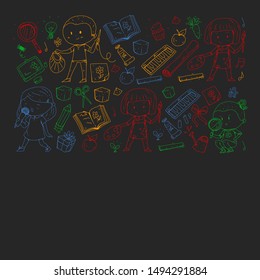 Back to school vector pattern. Education icons for children.