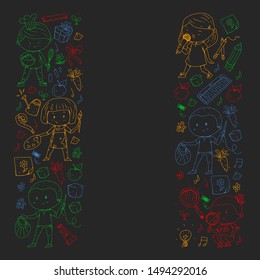 Back to school vector pattern. Education icons for children.