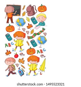 Back to school vector pattern. Education icons for children.