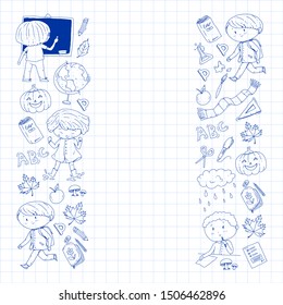 Back to school vector pattern. Education icons for children.