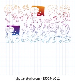 Back to school vector pattern. Education icons for children.