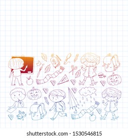 Back to school vector pattern. Education icons for children.