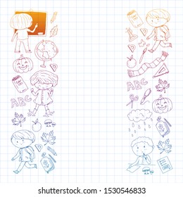 Back to school vector pattern. Education icons for children.