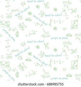 Back to school vector pattern with handwriting on white background