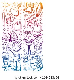 Back to School. Vector pattern with icons and children.