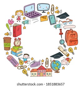 Back to school vector pattern. Online internet education.