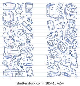 Back to school vector pattern. Online internet education.