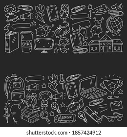 Back to school vector pattern. Online internet education.