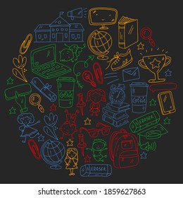 Back to school vector pattern. Online internet education.
