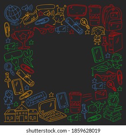 Back to school vector pattern. Online internet education.