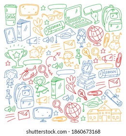 Back to school vector pattern. Online internet education.