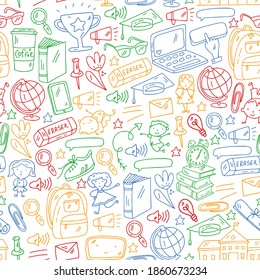 Back to school vector pattern. Online internet education.