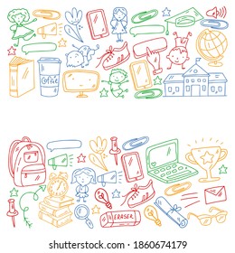 Back to school vector pattern. Online internet education.