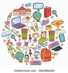 Back to school vector pattern. Online internet education.