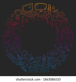 Back to school vector pattern. Online internet education.