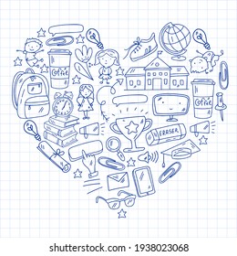 Back to school vector pattern. Online internet education.