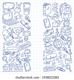 Back to school vector pattern. Online internet education.