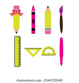  Back to School vector , Pencil vector , Ruler vector , Elementary School ,School Silhouette , Hand Drawn pencil

