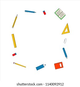 Back to school vector poster and banner with colorful school elements. Vector illustration.