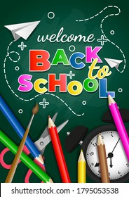 back to school vector poster and banner with school element design template. Colorful back to school for invitation, poster, banner, card, sale, promotion ect.

