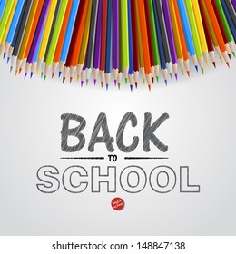 Back to school vector poster - colorful crayons on white paper