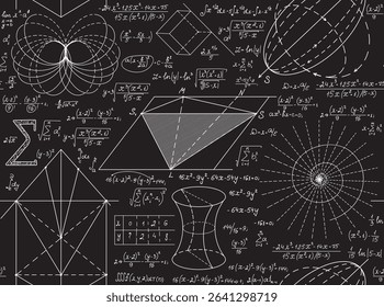 "Back to school" vector seamless background with handwritten scientific math and physics calculations, formulas and equations
