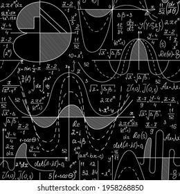 "Back to school" vector seamless pattern with handwritten mathematical plots, figures, formulas