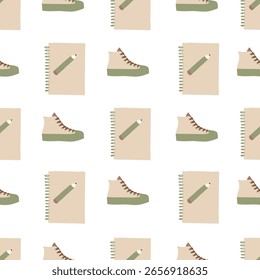 Back to School Vector Seamless Pattern with Cute Supplies and Stationery