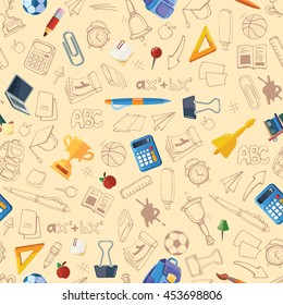 Back to School. vector seamless pattern with hand drawn of school elements isolate on light background