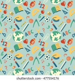 Back To School Vector Seamless Pattern Light Background
