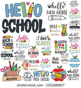 back to school vector set. Hello school vector. Happy school logo.