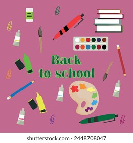 Back to school. Vector set on the theme of school subjects and supplies.