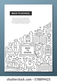 Back to School - vector simple line design brochure poster, flyer presentation template, A4 size layout