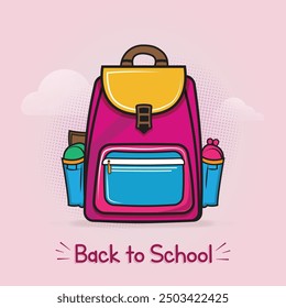 Back to School Vector Template Design. Pink and Yellow School Backpack Illustration. Social Media Post Template.