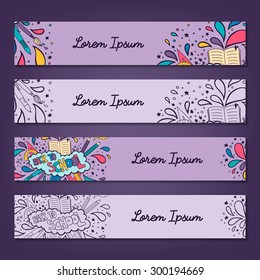 Back to school vector templates banners set with school supplies 