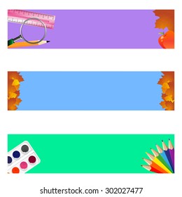 Back to school vector templates banners set with school supplies