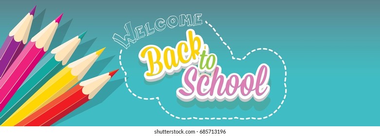 Back to school vector text logo on blue background. back to school vector concept horizontal web banner