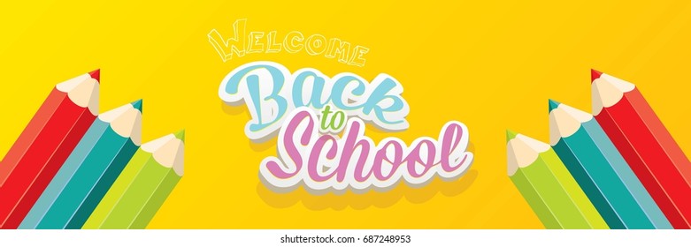 Back to school vector text logo on orange background. back to school vector concept horizontal web banner