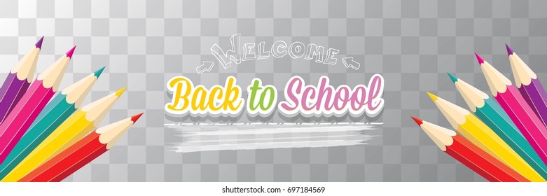 Back to school vector text logo with pencils on transparent background and space for your photo. back to school vector concept horizontal web banner