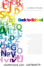 Back to school. Vector vertical abstract alphabet background with flying letters