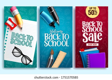 Back to school vector web poster. Back to school education banner design with colorful school elements and background patterns. Vector illustration.
