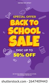 Back to school vertical banner with 3d text effect fully editable