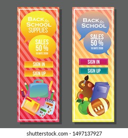 back to school vertical banner colorful object vector illustration