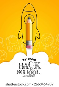 Anuncio de Vertical de regreso a la escuela con lápiz y accesorios realistas