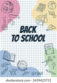 Back to School Vertical Poster. Hand drawn school subjects in doodle style. Back to School Sale Banner Template