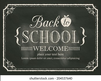 Back to School vintage black chalk board background