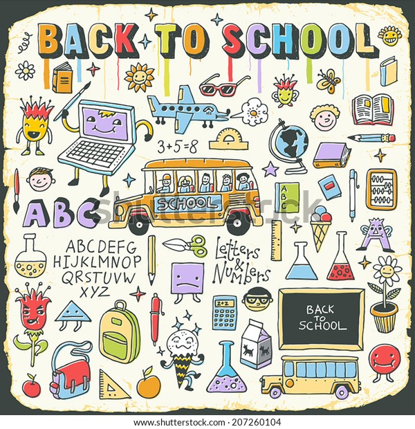 Back School Vintage Doodle Set On Stock Vector (Royalty Free) 207260104