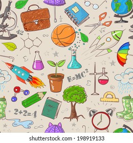 Back to school - vintage seamless background. Can be used for wallpaper, pattern fills, textile, web page background, surface textures. Vector illustration. 