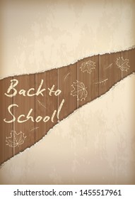 Back to school wallpaper with leaf chalk pattern, vector illustration
