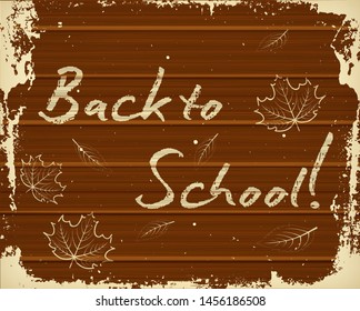 Back to school wallpaper with leaf chalk pattern, vector illustration
